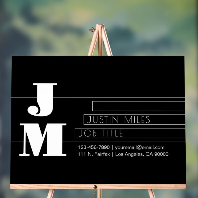Customisable Retro-modern Black & White Monogram Acrylic Sign (Neutral)