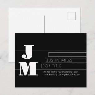 Customisable Retro-modern Black & White Monogram Postcard