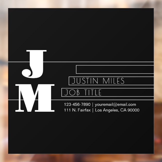 Customisable Retro-modern Black & White Monogram Window Cling (Sheet 2)