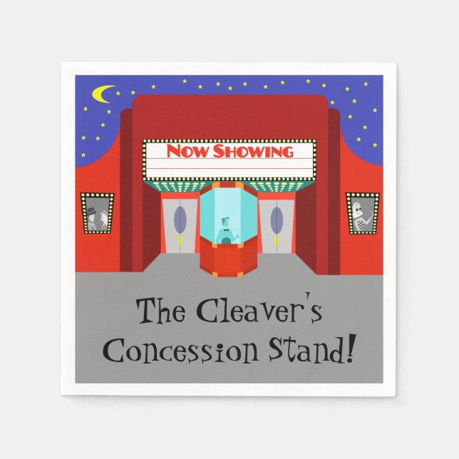 Customisable Retro Movie Theatre Paper Napkins (Front)