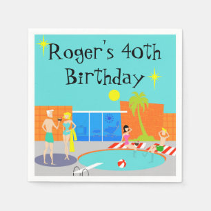 Customisable Retro Pool Party Disposable Napkins