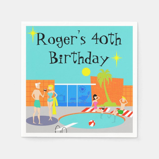 Customisable Retro Pool Party Disposable Napkins (Front)