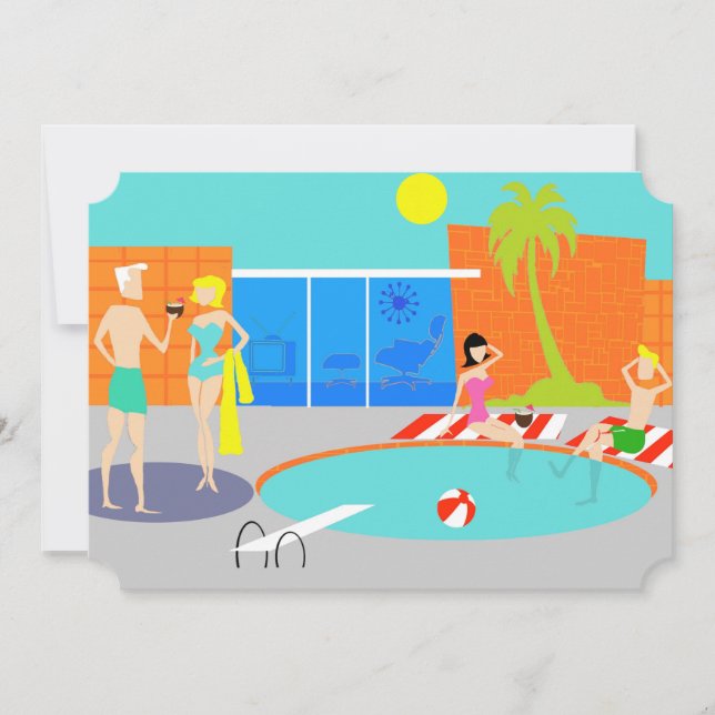 Customisable Retro Pool Party Invitation (Front)
