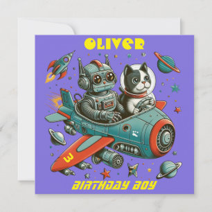 Customisable Retro Robot and Cat in Space