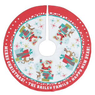 Customisable Retro Santa With Gifts Brushed Polyester Tree Skirt