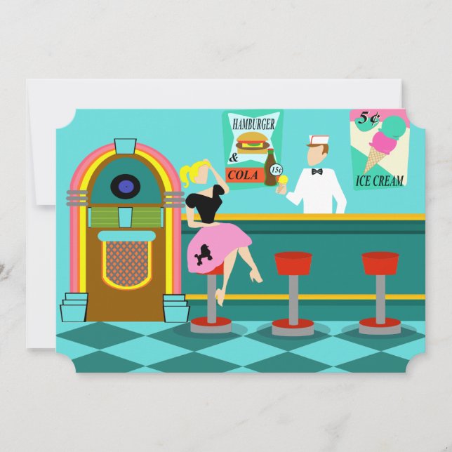 Customisable Retro Soda Fountain Invitations (Front)