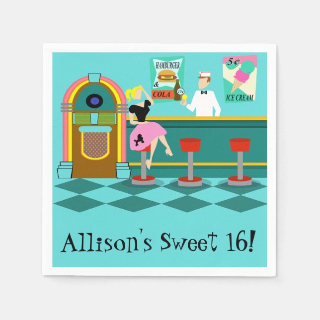 Customisable Retro Soda Fountain Paper Napkins (Front)
