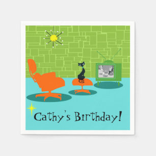 Customisable Retro Space Age Kitty Paper Napkins