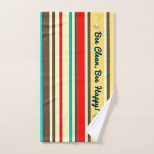 Customisable Retro Striped Bath Towel with Bees