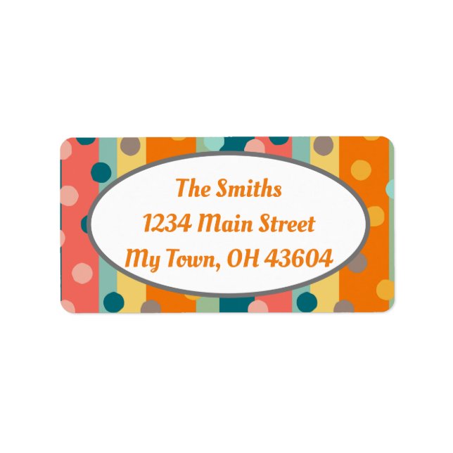 Customisable Retro Stripes & Dots Orange Return  Label (Front)