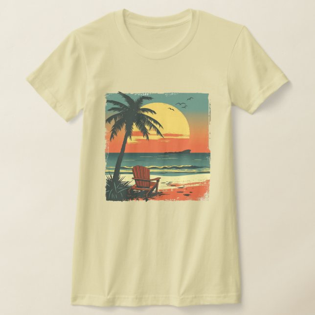 Customisable retro tropical palm tree sunset T-Shirt (Laydown)