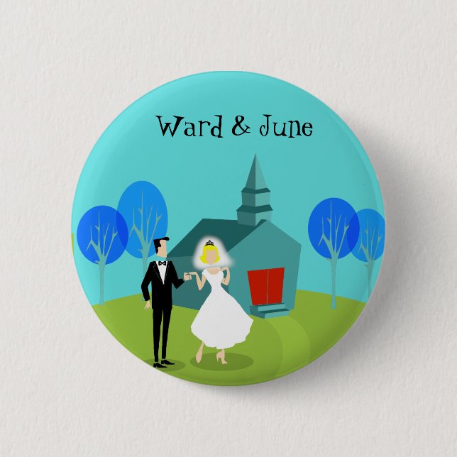 Customisable Retro Wedding Couple Button (Front)