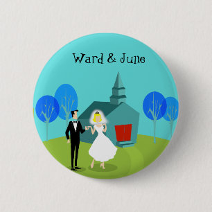 Customisable Retro Wedding Couple Button