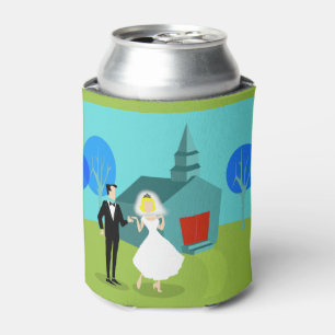 Customisable Retro Wedding Couple Can Cooler