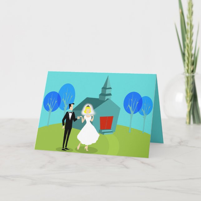 Customisable Retro Wedding Couple Greeting Card (Front)