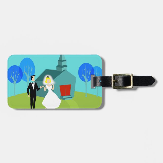 Customisable Retro Wedding Couple Luggage Tag (Front Horizontal)