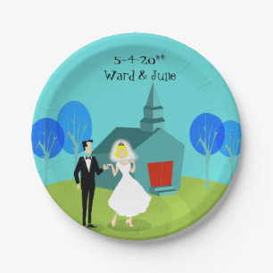 Customisable Retro Wedding Couple Paper Plates