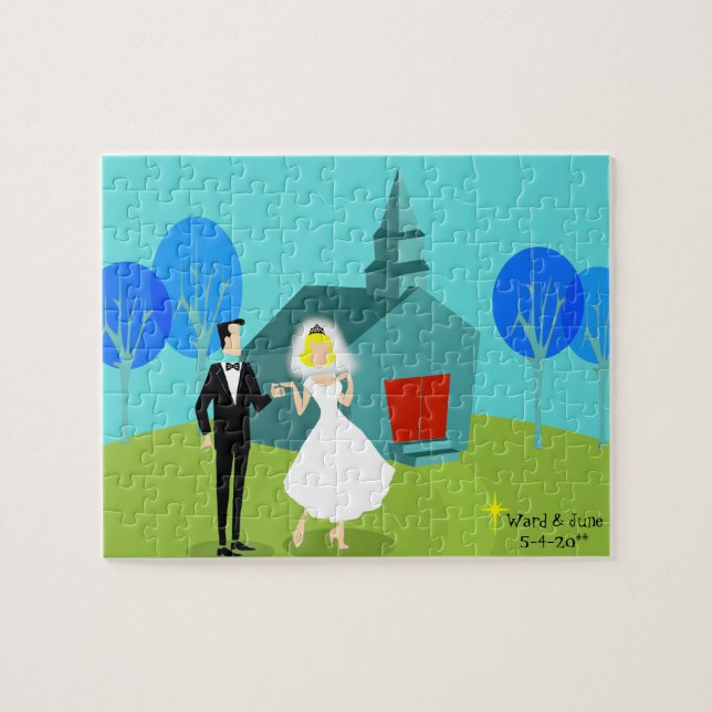 Customisable Retro Wedding Couple Puzzle (Horizontal)