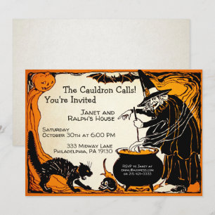 Customisable Retro Witch Halloween Invitation