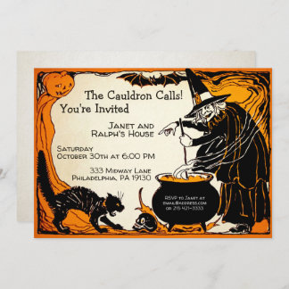 Customisable Retro Witch Halloween Invitation