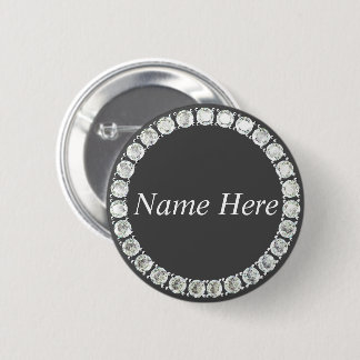 Customisable rhinestones grey 6 cm round badge