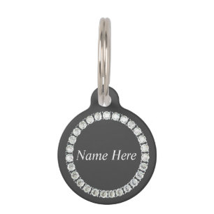 Customisable rhinestones grey pet tag