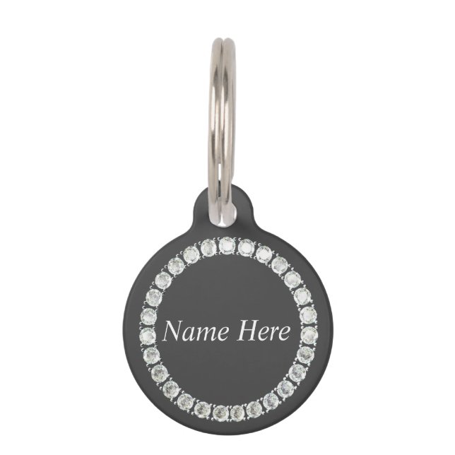 Customisable rhinestones grey pet tag (Back)