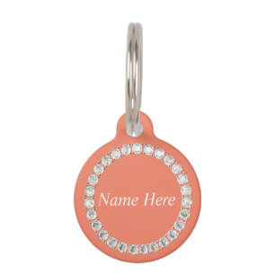 Customisable rhinestones orange pet ID tag
