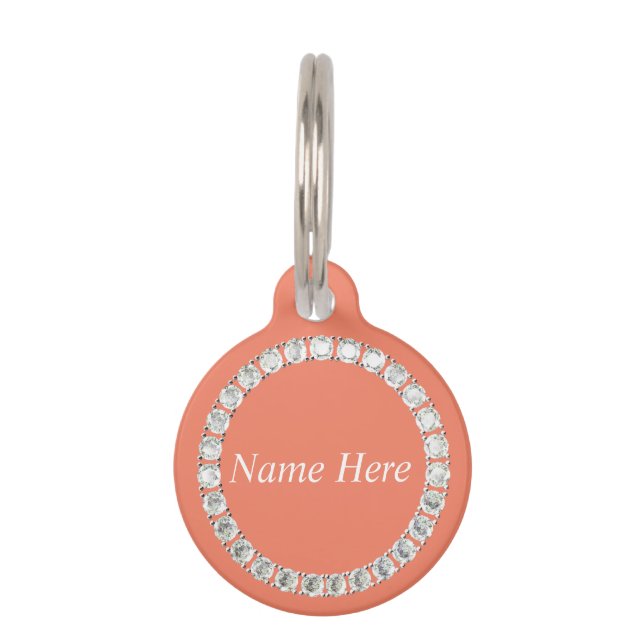 Customisable rhinestones orange pet ID tag (Front)