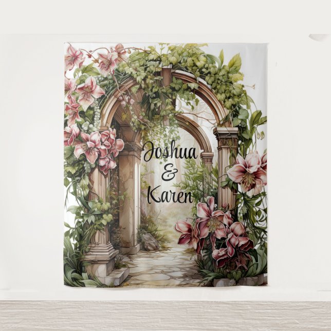 Customisable Romantic Archway Wedding Backdrop Tapestry (Front)