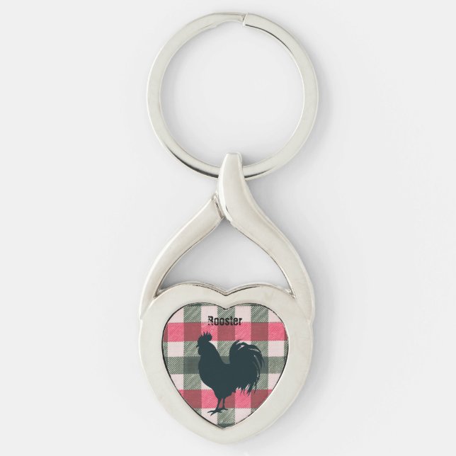 Customisable Rooster Gingham  Key Ring (Front)