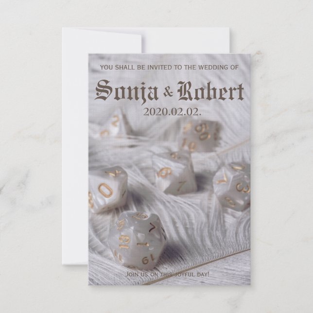 Customisable RPG Dice wedding invitation (Front)