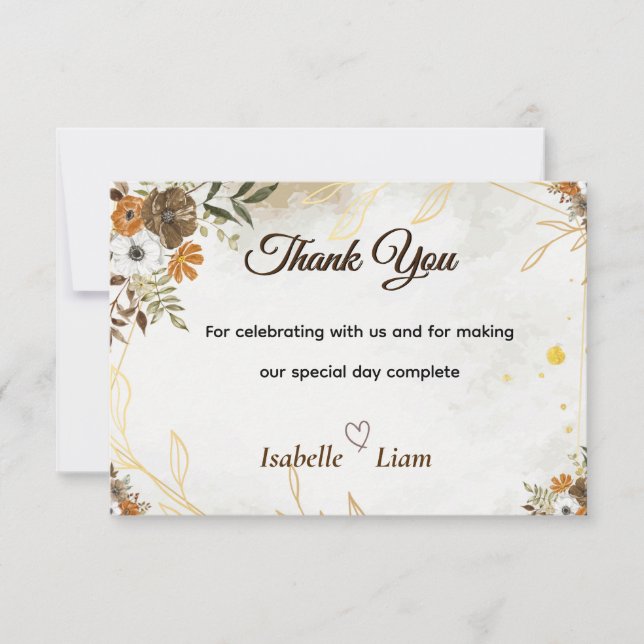 Customisable Rustic Boho Fall Thank You Card (Front)