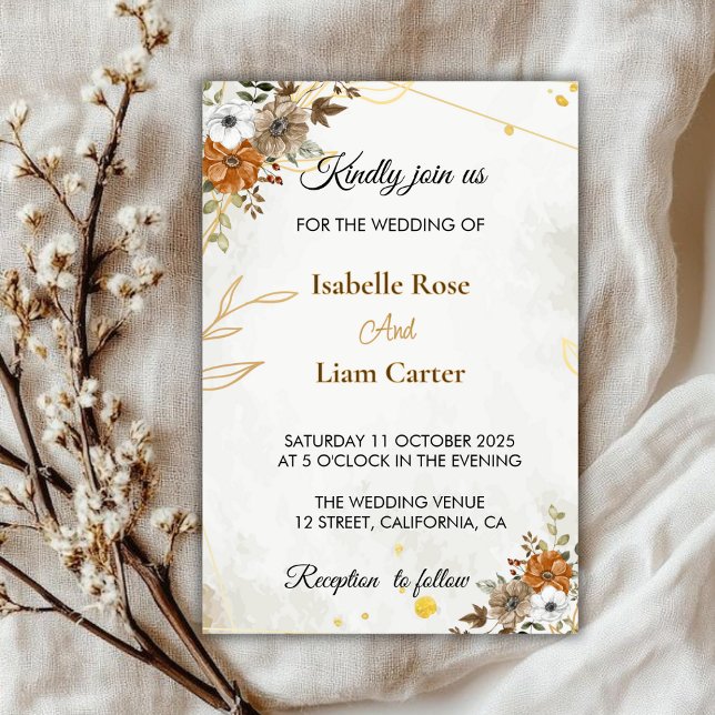 Customisable Rustic Boho Fall  Wedding Invitation  (Creator Uploaded)