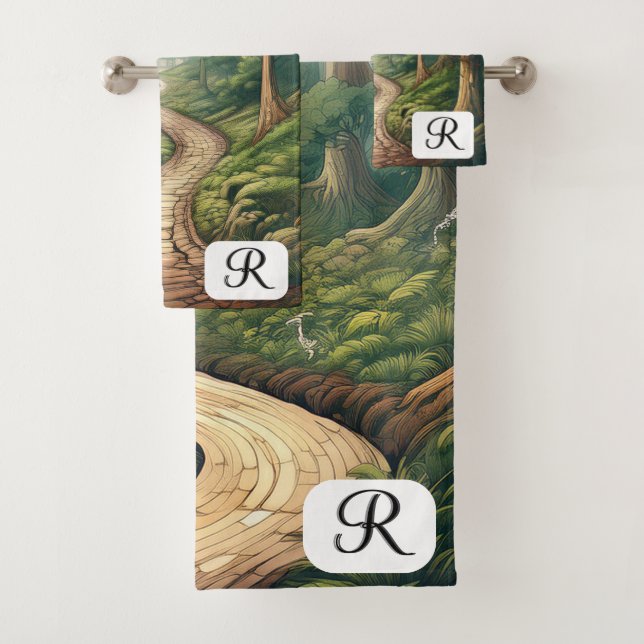 Customisable Rustic Forest Path with Monogram Bath Towel Set (Insitu)