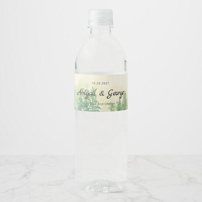 Customisable Rustic Forest Wedding Water Bottle Label (Front)