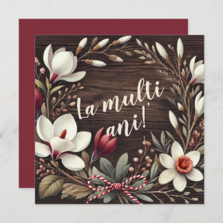 Customisable Rustic "La Mulți Ani" Floral  Holiday Card