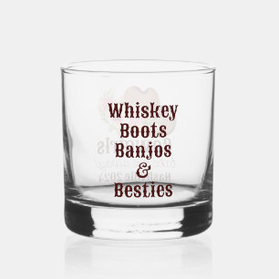 Customisable Rustic Pink Floral Cowgirl  Whiskey Glass