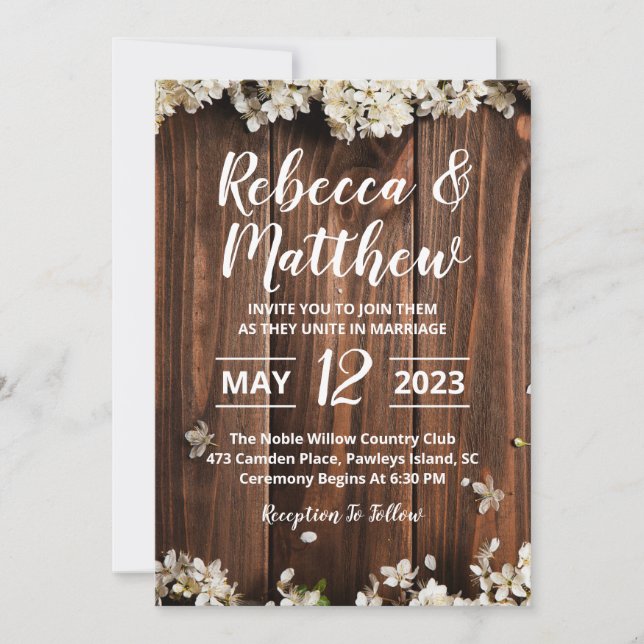 Customisable Rustic Wedding Invitation Cards (Front)