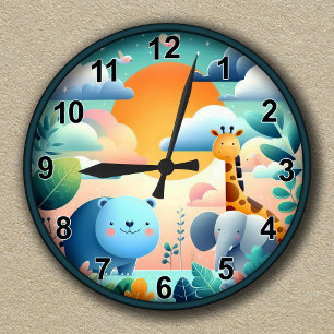 Customisable Safari Adventure for Kids Round Clock