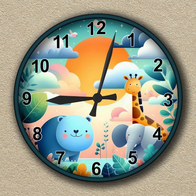 Customisable Safari Adventure for Kids Round Clock (Creator Uploaded)