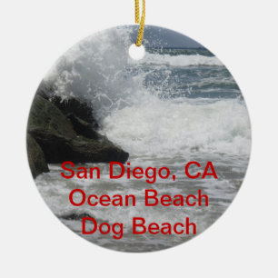 Customisable San Diego, Ocean Beach, CA Gifts Ceramic Tree Decoration