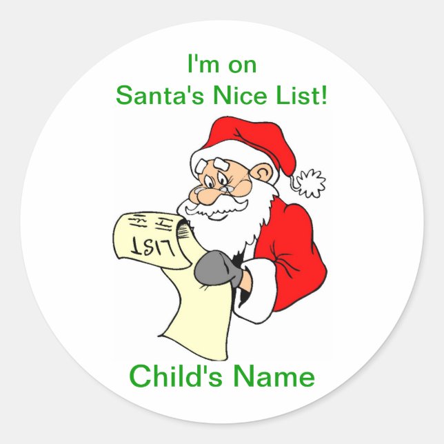 Customisable Santa Claus Nice List Stickers (Front)