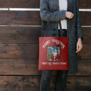 Customisable Santa Faux Stained Glass Tote Bag