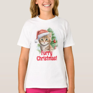 Customisable Santa Hat Cat Drawing Christmas T-Shirt