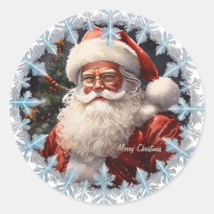 Customisable Santa Merry Christmas Classic Round Sticker