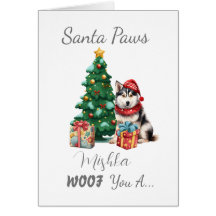 Customisable Santa Paws Husky Christmas Card