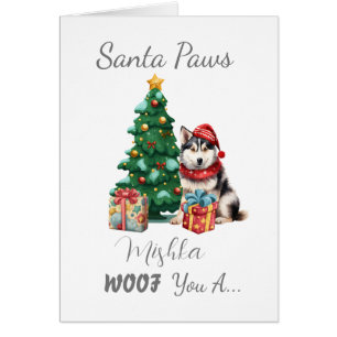 Customisable Santa Paws Husky Christmas Card