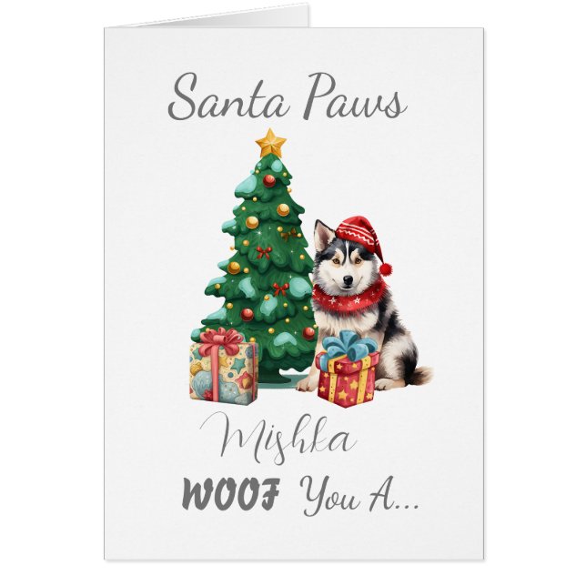 Customisable Santa Paws Husky Christmas Card (Front)