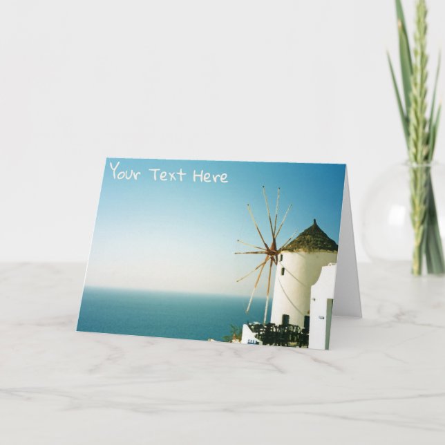 Customisable Santorini windmill, Greece Card (Front)